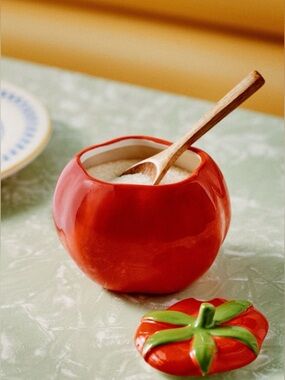 Anthropologie Damson Madder Stoneware Tomato Sugar Bowl & Spoon NWT